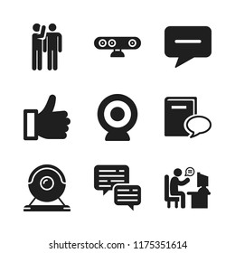 chat icon. 9 chat vector icons set. message, man on his desk in chat with a client and webcam icons for web and design about chat theme