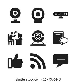 chat icon. 9 chat vector icons set. message, book and speech bubble and webcam icons for web and design about chat theme