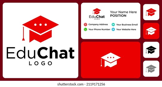 Chat-Symbol und akademisches Hut Logo-Design mit Visitenkartenvorlage.