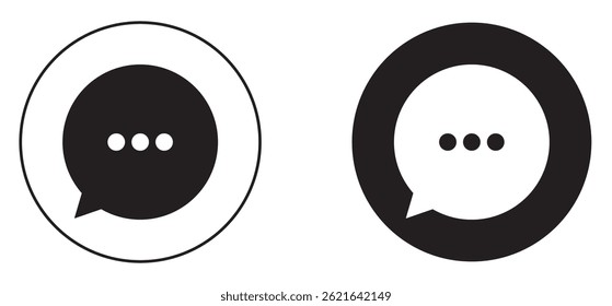Chat icon. Black speech bubble filled and outline. Vector illustration.
