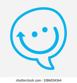 chat icon blue smiley dialog box with mouth in the form of an arrow Companionship concept icon reminiscent pleasure of communication Silhouette symbol emblem pictogram Vector isolated illustration.