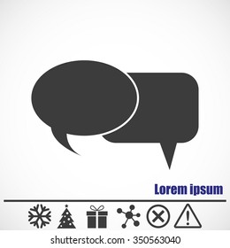 Chat icon .Bonus icons: snowflake, Christmas tree,gift,molecule,delete icon and Hazard warning attention sign.