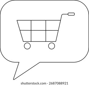chat icon and cart icon with white background.with black lines