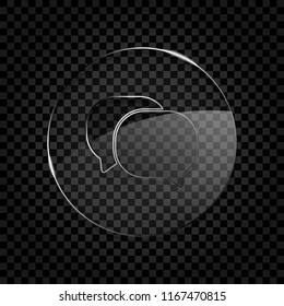 chat icon. Icon in circle glass bubble on dark transparent grid. Glass style