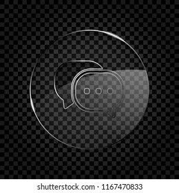 chat icon. Icon in circle glass bubble on dark transparent grid. Glass style