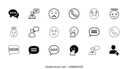 Chat icon. collection of 18 chat filled and outline icons such as vomiting emot, crying emot, emoji angel, call, add friend. editable chat icons for web and mobile.