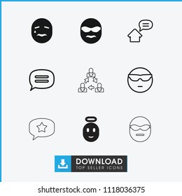 Chat icon. collection of 9 chat filled and outline icons such as cool emot in sunglasses, home message, crying emot, emoji angel. editable chat icons for web and mobile.