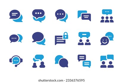 Chat-Icon-Sammlung. Duotonfarbe. Vektorgrafik. Mit Chat, Werbung, Vortrag, Chat-Raum, Kommunikation, Live-Chat, Konversation, Diskussion, Online-Geschäft.