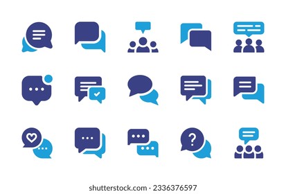 Chat-Icon-Sammlung. Duotonfarbe. Vektorgrafik. Mit Unterhaltung, Chat, Chat-Gruppe, Community, Benachrichtigung, Chat, Kommentare, Hilfe, Gruppenkatalog.