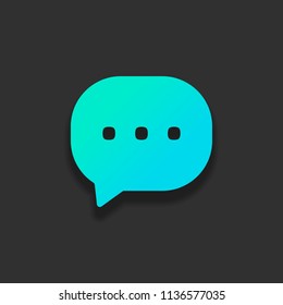 chat icon. Colorful logo concept with soft shadow on dark background. Icon color of azure ocean