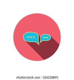 Chat icon. Comment message sign. Dialog speech bubble symbol. Red flat circle button. Linear icon with shadow. Vector