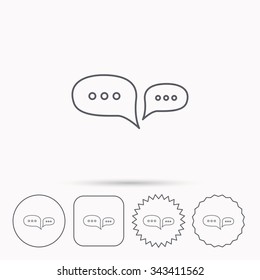 Chat icon. Comment message sign. Dialog speech bubble symbol. Linear circle, square and star buttons with icons.