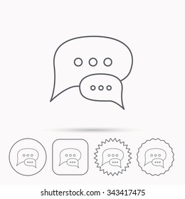 Chat icon. Comment message sign. Dialog speech bubble symbol. Linear circle, square and star buttons with icons.