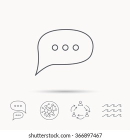 Chat icon. Comment message sign. Dialog speech bubble symbol. Global connect network, ocean wave and chat dialog icons. Teamwork symbol.