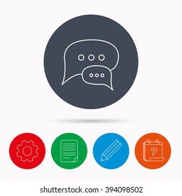 Chat icon. Comment message sign. Dialog speech bubble symbol. Calendar, cogwheel, document file and pencil icons.