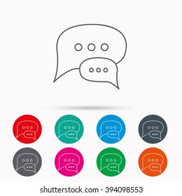 Chat icon. Comment message sign. Dialog speech bubble symbol. Linear icons in circles on white background.