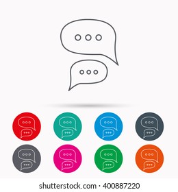 Chat icon. Comment message sign. Dialog speech bubble symbol. Linear icons in circles on white background.