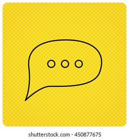 Chat icon. Comment message sign. Dialog speech bubble symbol. Linear icon on orange background. Vector