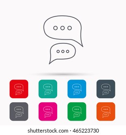 Chat icon. Comment message sign. Dialog speech bubble symbol. Linear icons in squares on white background. Flat web symbols. Vector