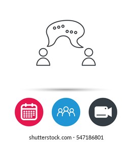 Chat icon. Comment message sign. Dialog speech bubble symbol. Group of people, video cam and calendar icons. Vector