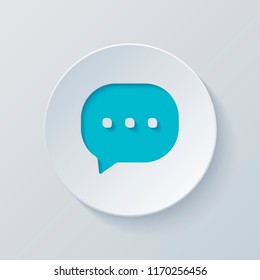chat icon. Cut circle with gray and blue layers. Paper style