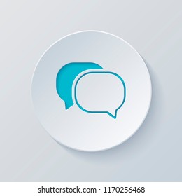 chat icon. Cut circle with gray and blue layers. Paper style