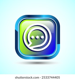 Ilustração de design de ícone de bate-papo, Símbolo de sinal de mensagem para aplicativos e sites, Design de botão quadrado brilhante