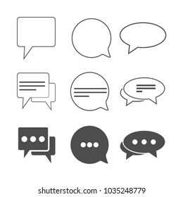 Chat icon, dialog symbol. Set. Flat design. Message sign. Chat bubble Vector illustration.