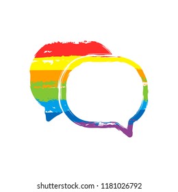 chat icon. Drawing sign with LGBT style, seven colors of rainbow (red, orange, yellow, green, blue, indigo, violet