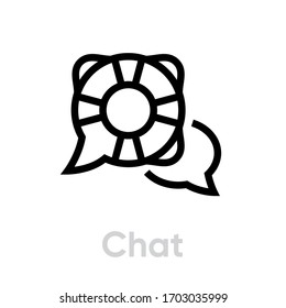 Chat icon. Editable Vector Outline. Two bubble message signs with lifebuoy symbol. Single Pictogram.