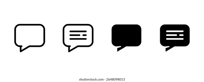 Ícone de bate-papo. Bolhas de fala vazias e preenchidas com e sem ilustração de vetor de texto. Símbolo de interface de mensagens e comunicação. Sinal de diálogo e interação social. Pictograma de bolha de texto.