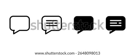 Chat icon. Empty and filled speech bubbles with and without text vector illustration. Messaging and communication interface symbol. Dialogue and social interaction sign. Text bubble pictogram.