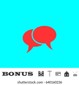 Chat icon flat. Red pictogram on blue background. Vector illustration symbol and bonus buttons Music center, corkscrew, credit card, house, drum