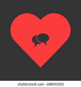 Chat icon flat. Simple pictogram on heart background. Vector illustration symbol