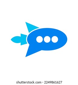 chat icon forming a rocket. for application developers, discussion groups or others.