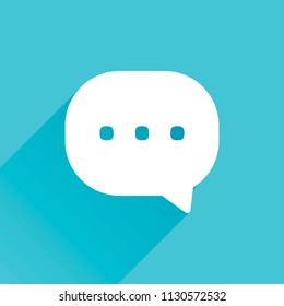 chat icon. Gray icon with long shadow in bottom left corner on blue background