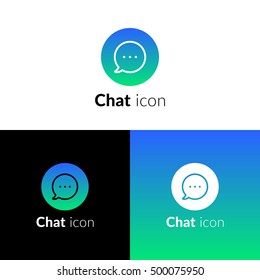 Chat icon, logo with blue-green trend flat vector design template. Speech bubble dialog symbol line minimalism logotype. Creative vision concept logo, elements, sign, symbol for card, brand, banners.
