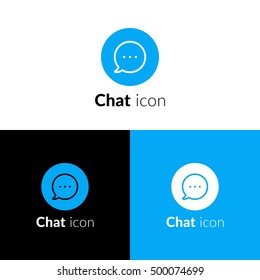 Chat icon, logo with flat blue trend color stock vector design template. Speech bubble dialog symbol line minimalism logotype. Creative vision concept logo, elements, sign, symbol for card, brand.
