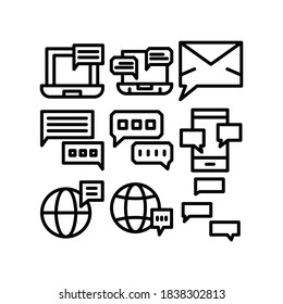icono de chat o logotipo símbolo de signo aislado ilustración vectorial - iconos vectoriales de estilo negro de alta calidad
