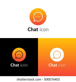 Chat icon, logo with orange trend flat vector design template. Speech bubble dialog symbol line minimalism logotype. Creative vision concept logo, elements, sign, symbol for card, brand, banners.