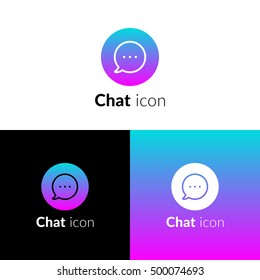Chat icon, logo with pink-blue trend flat vector design template. Speech bubble dialog symbol line minimalism logotype. Creative vision concept logo, elements, sign, symbol for card, brand, banners.