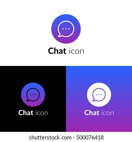 Chat icon, logo with purple trend flat vector design template. Speech bubble dialog symbol line minimalism logotype. Creative vision concept logo, elements, sign, symbol for card, brand, banners.