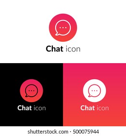 Chat icon, logo with red trend flat vector design template. Speech bubble dialog symbol line minimalism logotype. Creative vision concept logo, elements, sign, symbol for card, brand, banners.