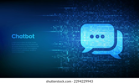 Chat icon made with binary code. Chatbot assistant application. Talk bubble speech. Dialogue balloon. Binary data and streaming digital code. Matrix background with digits 1.0. Vector Illustration.