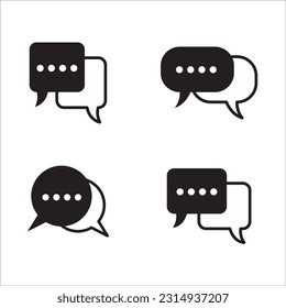 Chat icon message symbol set. Online message speech bubble social media app. Web chat sign. Talk conversation vector icon set in solid fill and outline style. Stock illustration.
