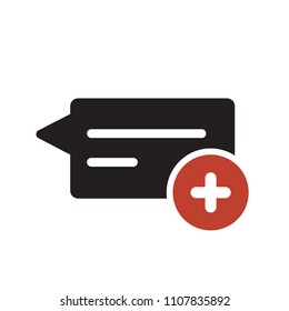 Chat icon, multimedia icon with add sign. Chat icon and new, plus, positive symbol. Vector illustration