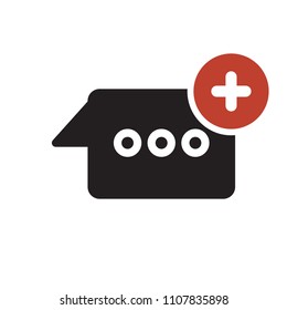Chat icon, multimedia icon with add sign. Chat icon and new, plus, positive symbol. Vector illustration