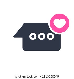 Chat icon, multimedia icon with heart sign. Chat icon and favorite, like, love, care symbol. Vector illustration
