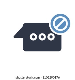 Chat icon, multimedia icon with not allowed sign. Chat icon and block, forbidden, prohibit symbol. Vector illustration