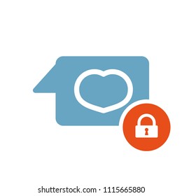 Chat icon, multimedia icon with padlock sign. Chat icon and security, protection, privacy symbol. Vector illustration